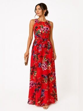 eliza j belted chiffon halter maxi dress Eliza J Belted Chiffon Halter Maxi Dress